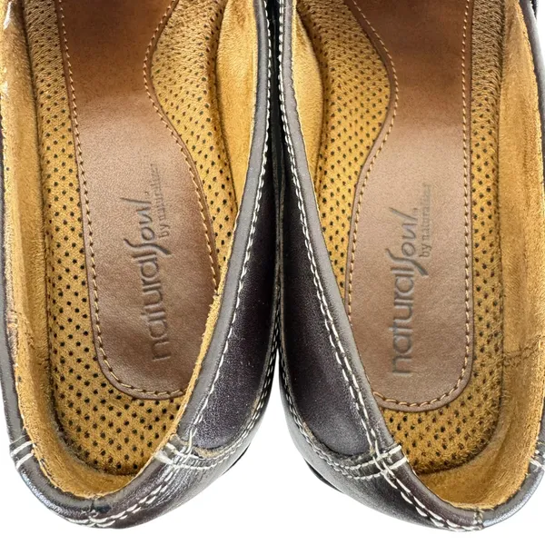 Natural Soul By Naturalizer Brown Leather Rubber Sole Slip‎ On Loafers Women's 8 - Image 5