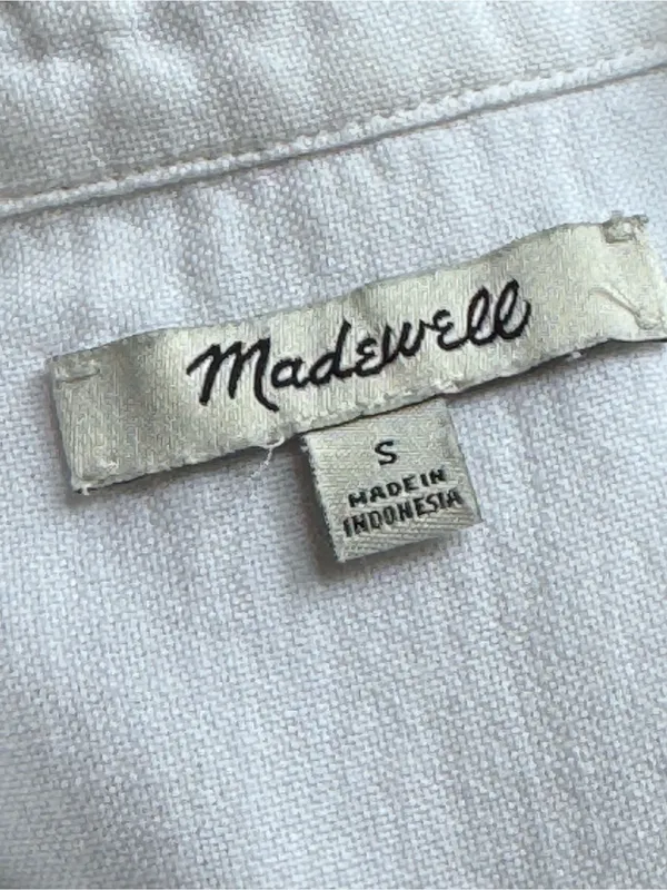 MADEWELL Tie-Front Linen Button Down Shirt S 19” p2p Eyelet White EUC - Image 4