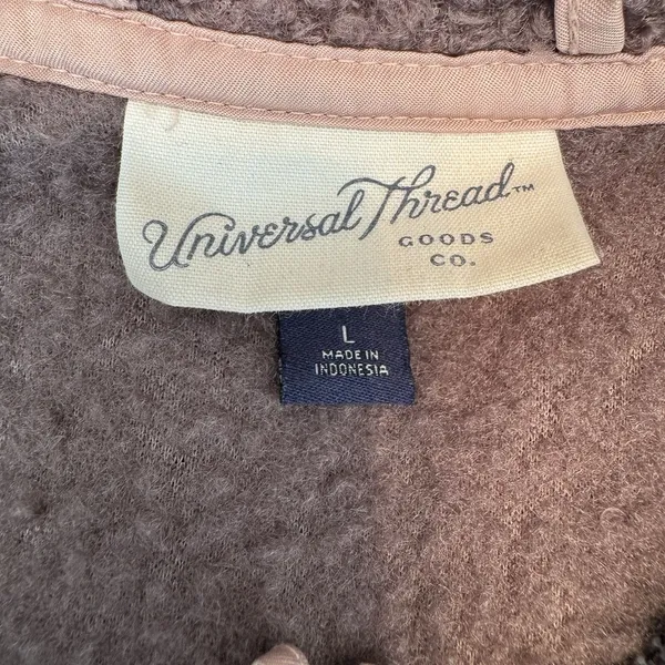 Universal Thread Sherpa Fleece Pullover Jacket L Brown Pink Trim Teddy Outdoorsy - Image 7
