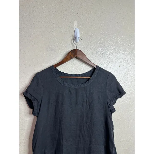 CP Shades 100% Linen size S Tunic Shift Dress Black Pockets Lagenlook - Image 4