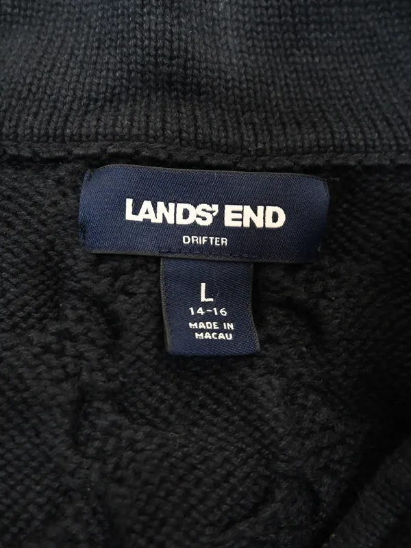 Lands' End Women's L Navy Blue Cable Knit Full-Zip Stand Collar Cardigan - Image 7