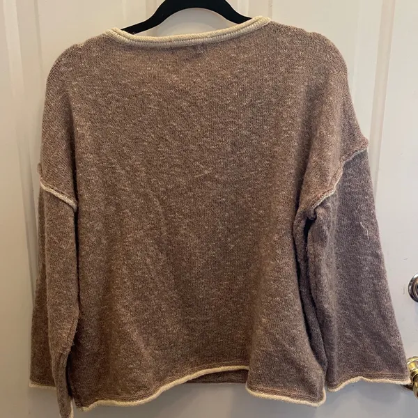 Carly Jean Roll Neck Boxy Linen Cotton Knit Sweater Taupe Marl‎ S/M - Image 6