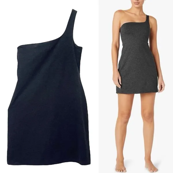 Beyond Yoga One Shoulder Athletic Dress Charcoal Black Size Medium Skort Tennis - Image 12