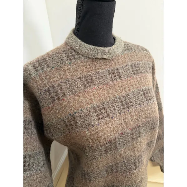 Vintage Ruff Hewn Wool Blend Plaid Striped Sweater Crewneck Earthy Grandpacore - Image 3