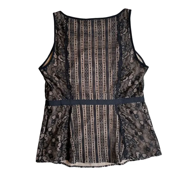 LOFT Sleeveless Blouse Black Lace Over Tan Lined‎ Tank Top 0 $58 - Image 3
