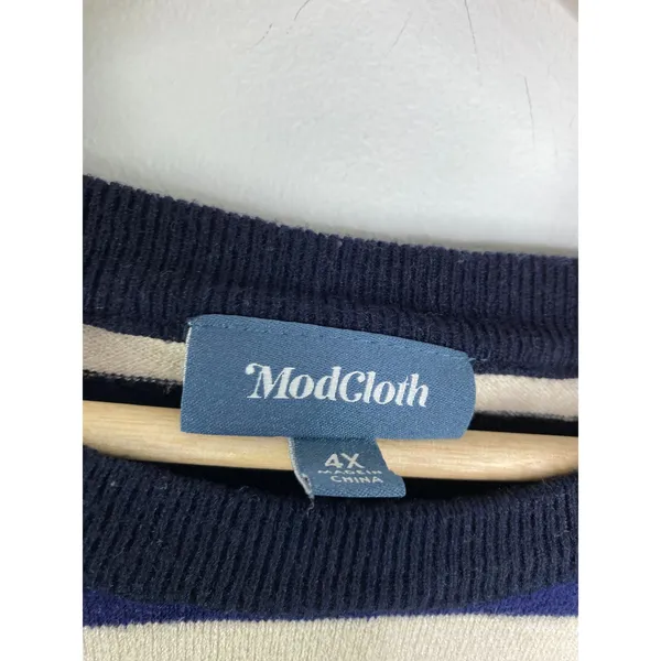 ModCloth Womens 4X Striped Pullover Sweater Navy Purple Cream 3/4 Sleeve Buttons - Image 5