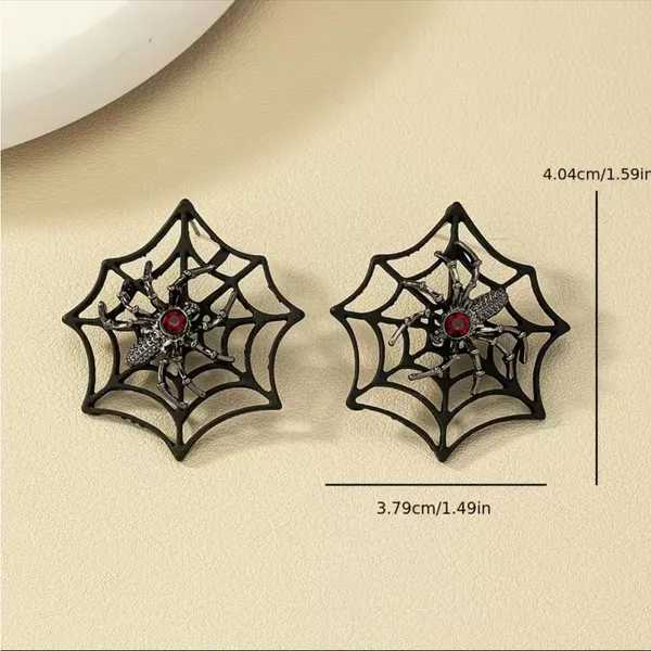 Gorgeous Retro Gothic Spider Web Stud Earrings with Ruby Color Decor Faux Fashio - Image 11