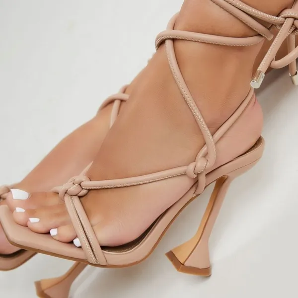 Ego Fiat Faux Leather Lace Up Square‎ Toe Sculptured Heel in Nude Size 7 - Image 3