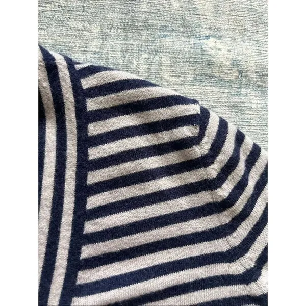 Talbots Navy Blue Off White Stripe Open Front Cardigan XS - Image 7