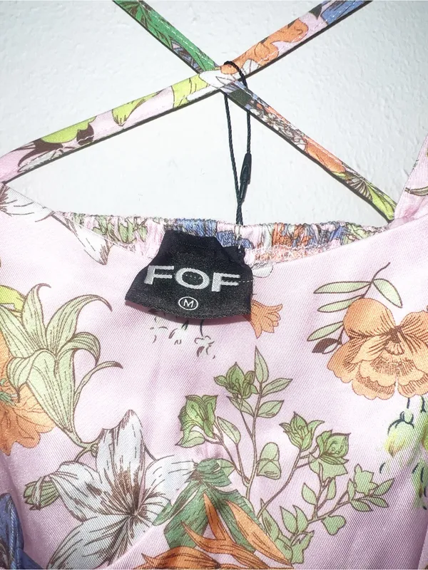 FOF Pink Floral Puff-Sleeve Short Sleeve Midi Summer Dress New - Image 5