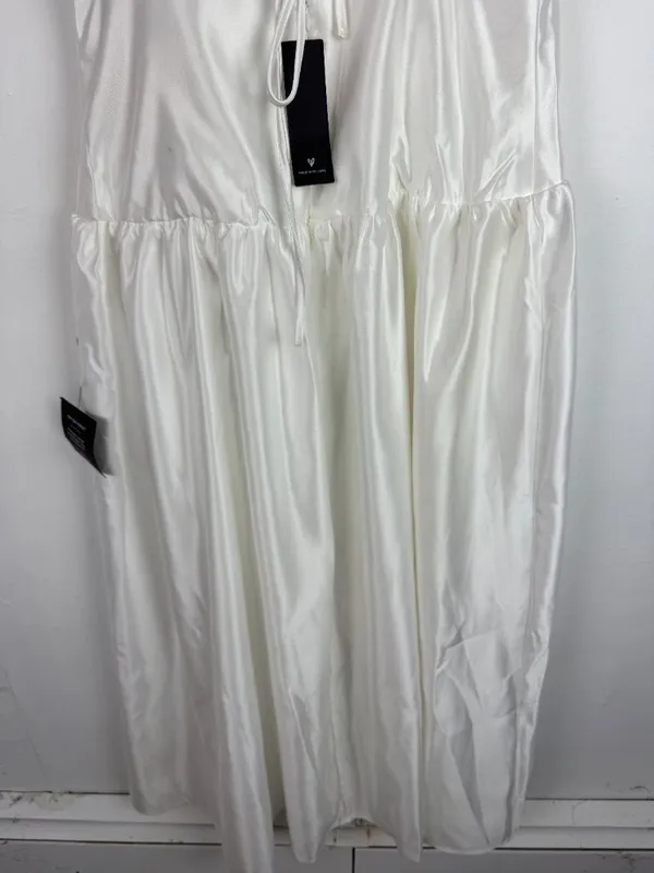 NWT Lulus Modern Adoration White Satin Backless Lace-Up Maxi Dress White Large L - Image 12