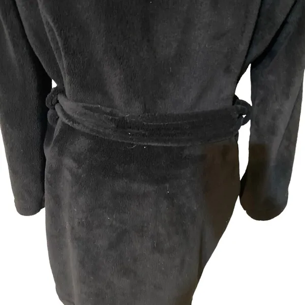 Victoria's Secret Women's Black Plush Hooded with Belt & Embroidered VS Logo M/L - Image 7