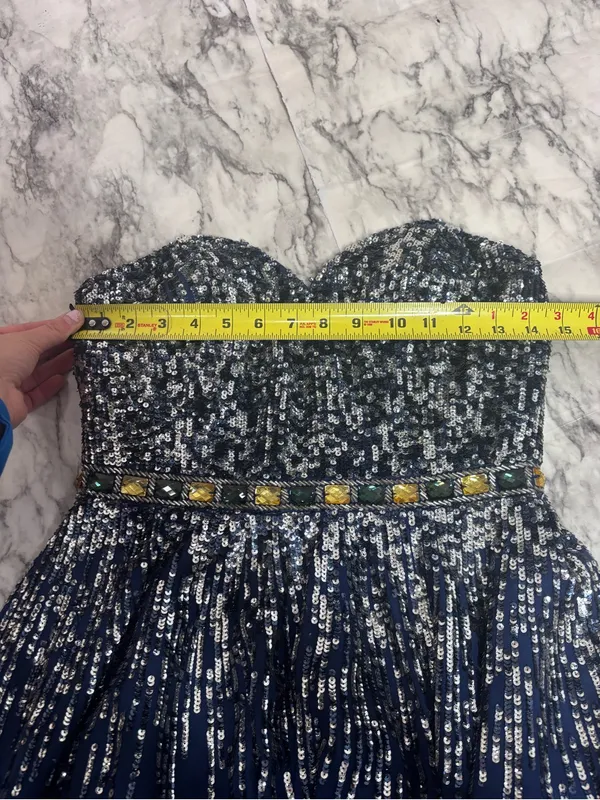 Sherri Hill 8413 navy blue Mini prom strapless Dress beaded sequins 100% silk 6 - Image 8