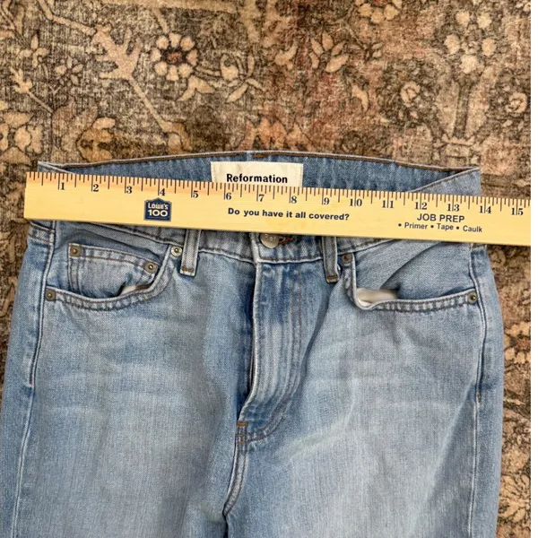 Reformation High Rise Straight Leg Raw Hem Jeans Light Wash Blue Size 27 - Image 5