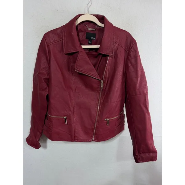 a.n.a Jacket Moto Faux Leather Women's XL Red Edgy 90s Streetwear Y2K Biker - Image 6