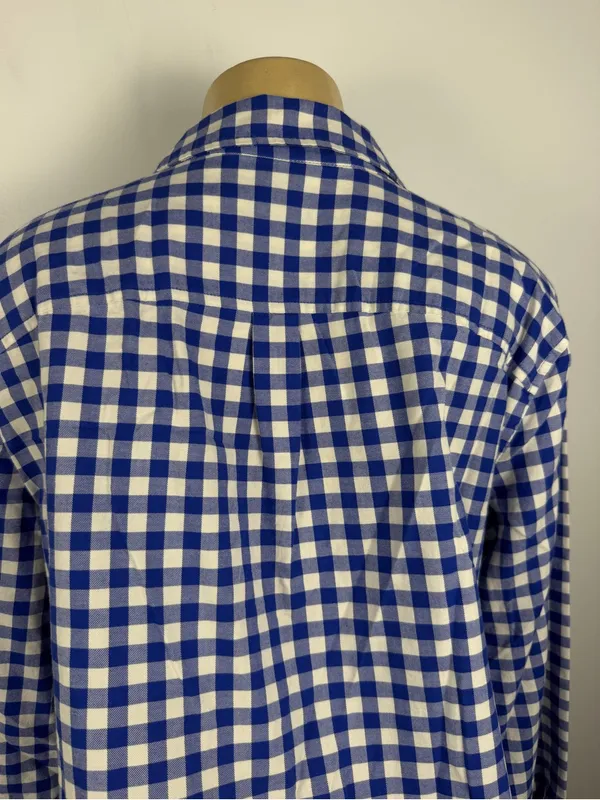 Talbots Gingham Plaid Shirt Sz L Button Front Blouse Top Blue Cotton Long Sleeve - Image 5