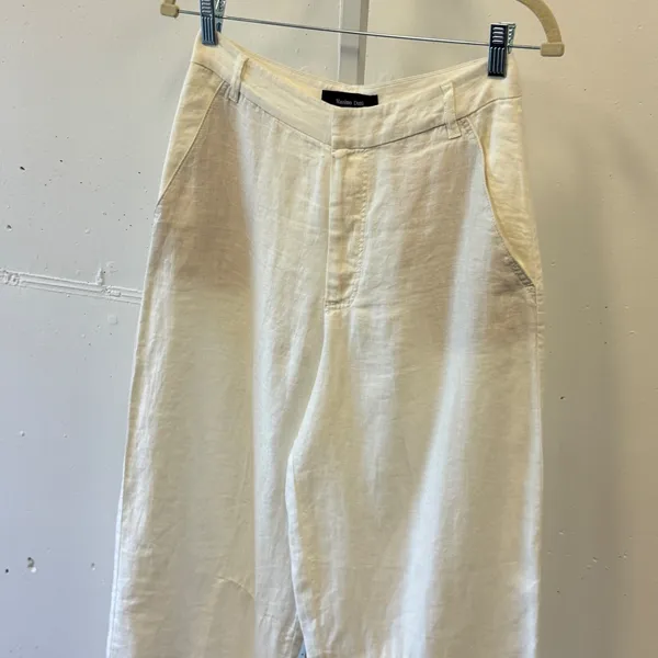 Massimo Dutti 100% Linen High Waisted Barell Leg Relaxed Pants Size 2 White - Image 3