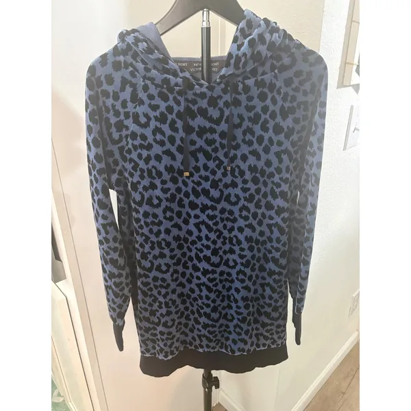 Victorias‎ Secret Blue Leopard Print Hoodie Longline Pullover XS Animal Print - Image 2