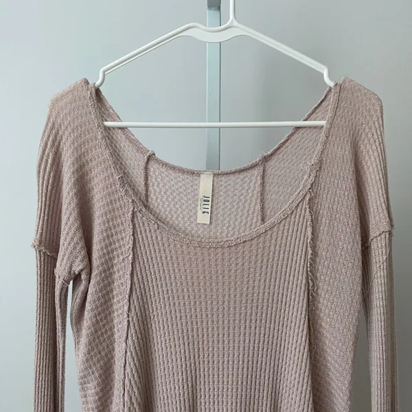 JOLIE Cotton Boho Relaxed Fairy Slouchy Waffle Knit Tunic Top OS Pink - Image 2