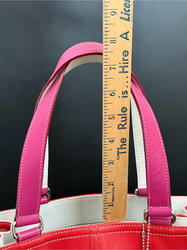 Rare Vintage Authentic COACH 9286 Leather Red-Orange/Pink Hampton Carryall Tote - Image 10
