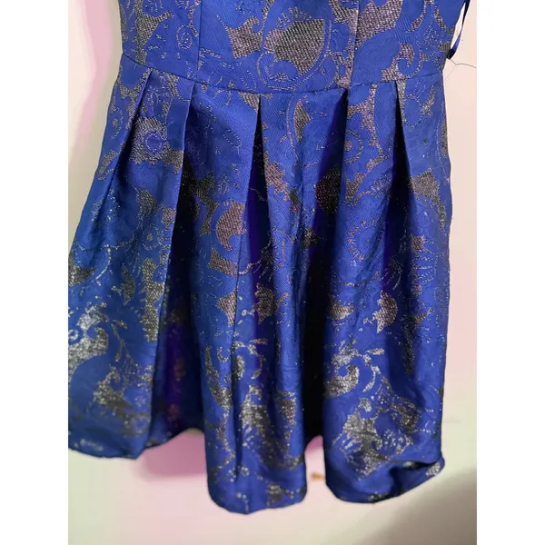 Allure Bridals Bridesmaids Navy Blue Brocade Fit Flare Pleated Dress Size‎ 14 - Image 3