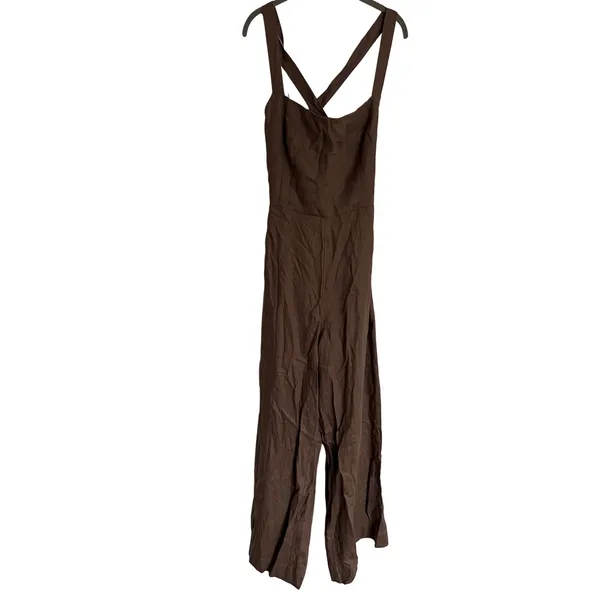 NEW Reformation Autumn Linen Jumpsuit Size 4‎ Mushroom Brown Wide Leg One Piece - Image 9