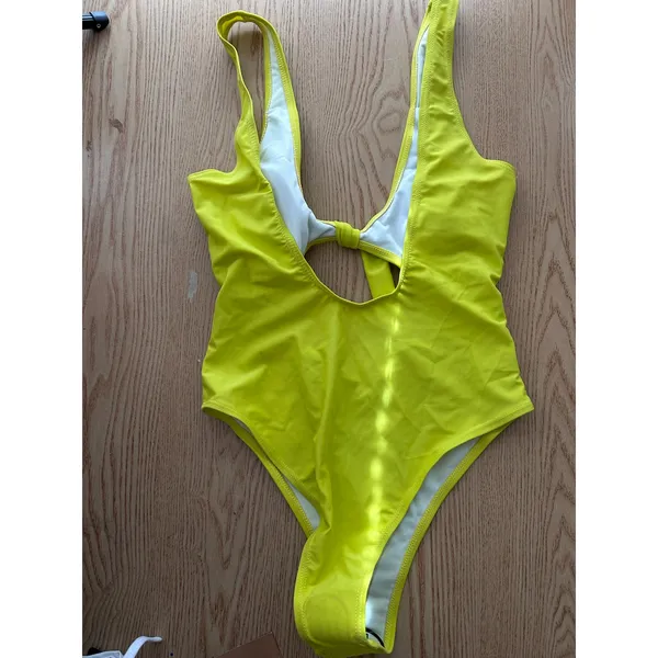 B45 New Women AMI 1pc Swimsuit Neon Yellow size Small/Medium - Image 3