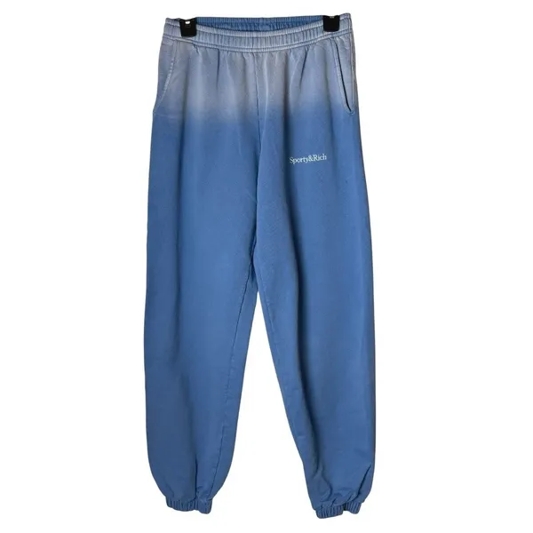 Sporty‎ & Rich Sweatpants Women Small Blue Logo Dip Dye Ombre Joggers Streetwear - Image 2
