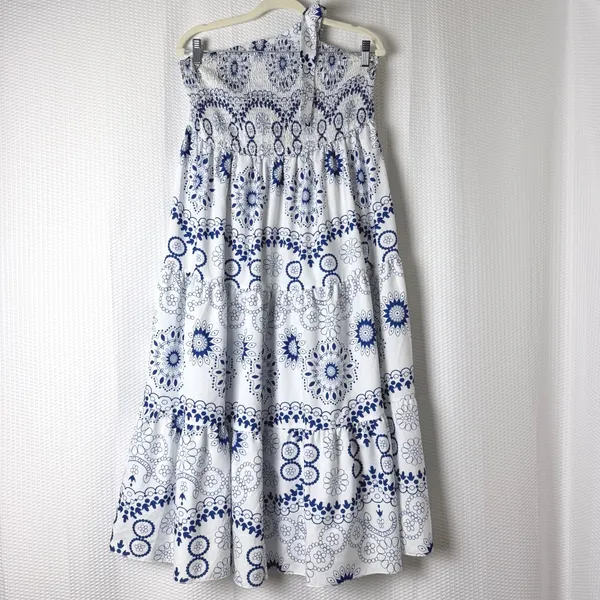 Hapsha Curve Maxi Dress Women 2XL Blue One Shoulder Smocked Tiered Boho Beachy - Image 2
