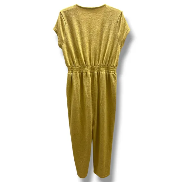 Vada Winter‎ x Maverick Jumpsuit L Mustard Yellow Knit Smocked V Neck Pockets - Image 4