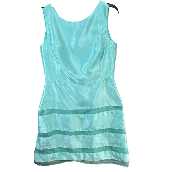 Taylor Dress Womens 10 Aqua Blue Satin Sleeveless Sheer V Back Party‎ Classic - Image 3