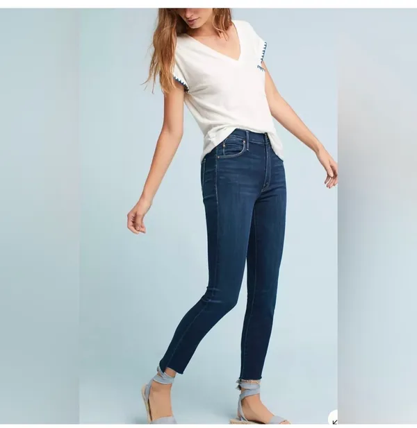 MOTHER Denim Jeans Skinny Looker Ankle Fray - Image 2
