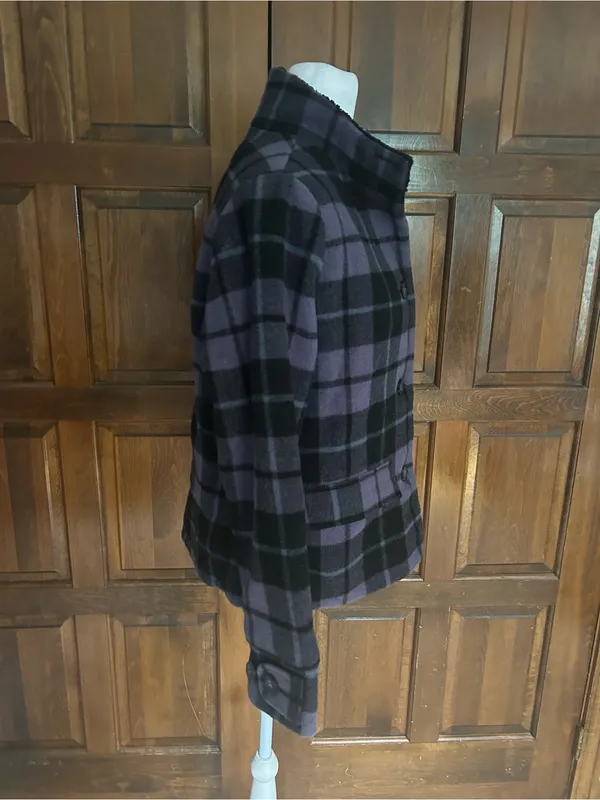 Vtg Woolrich Women M Purple Black Plaid Wool Jacket Quilted Sherpa Collar‎ Coat - Image 3