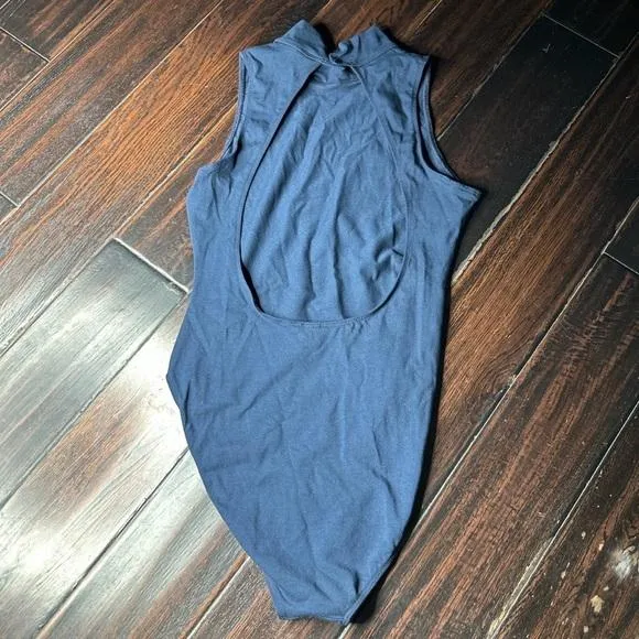 Mock neck bodysuit cutout back Los Angeles Apparel one piece leotard basic - Image 2