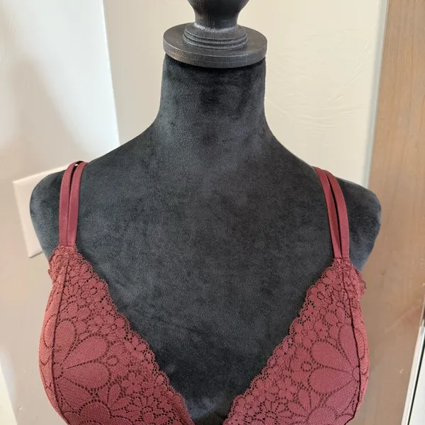 Aerie Maroon Red Lace‎ Bra Bralette Padded Adjustable Ruffle 38DD - Image 4