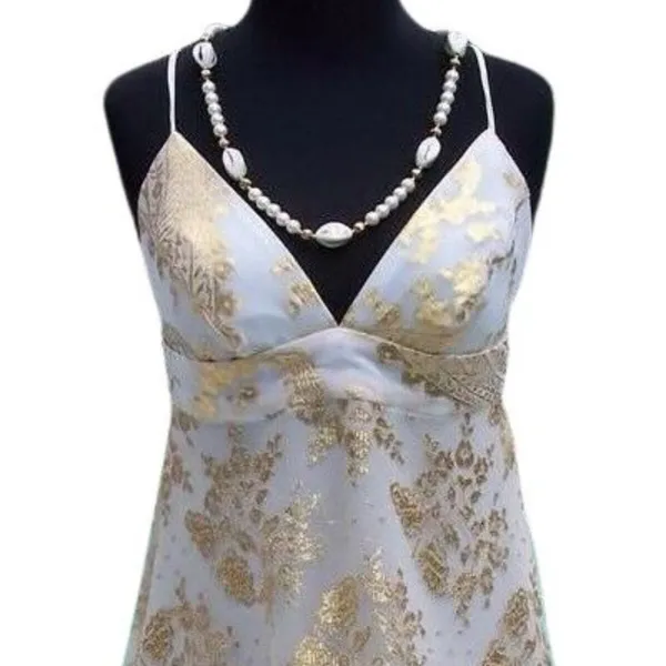 Cache Gold Metallic Silk Sheer Illusion Lace Top Dress Fit Flare New NWT $158 6 - Image 5