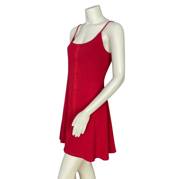 Vintage 90s Mini Dress Hook and Eye Front Retro Sleeveless A-Line Scoop Neck - Image 10