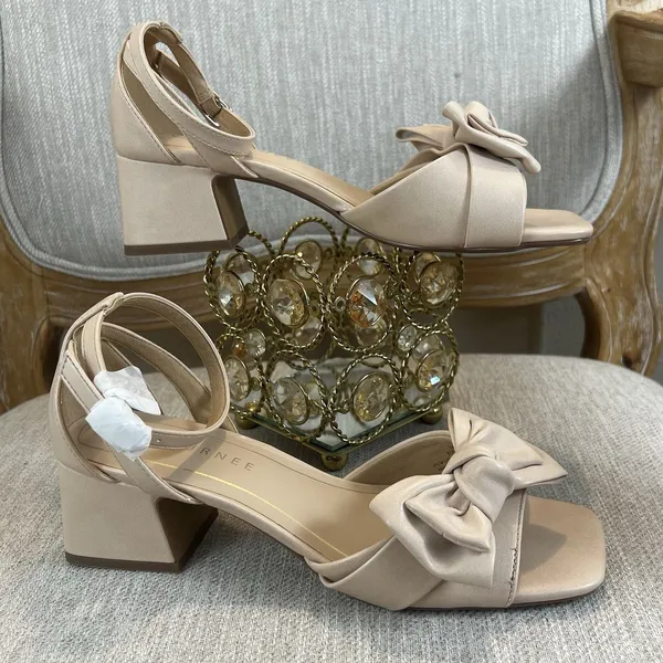 Journee Zevi Blush Bow Block Heels Sandals 8.5M Coquette Balletcore Bridal - Image 3