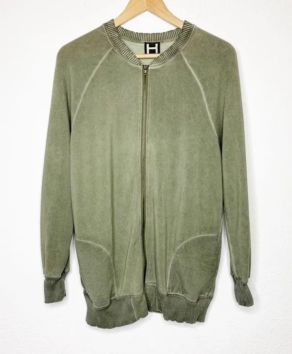 H by Bordeaux Soft Lightweight Bomber Jacket Zip Up Olive Green Size L - Image 7