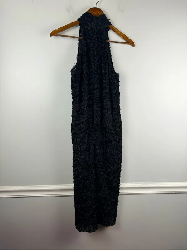 Nili lotan fringe feather halter silk blend dress in black size medium - Image 7
