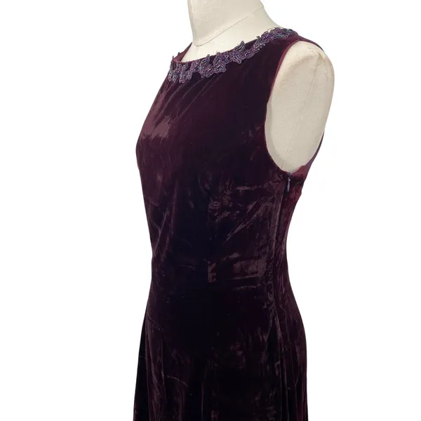 Vintage 90s Scott Mcclintock Beaded Velvet Gown Sheer Low Back Purple 6 - Image 10