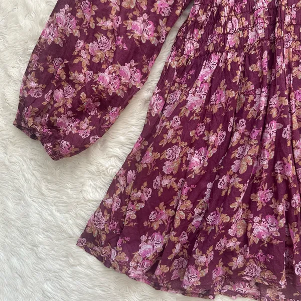 Free People Dress Keep You Mini Long Sleeve Cotton Floral Berry Combo Sz L - Image 8