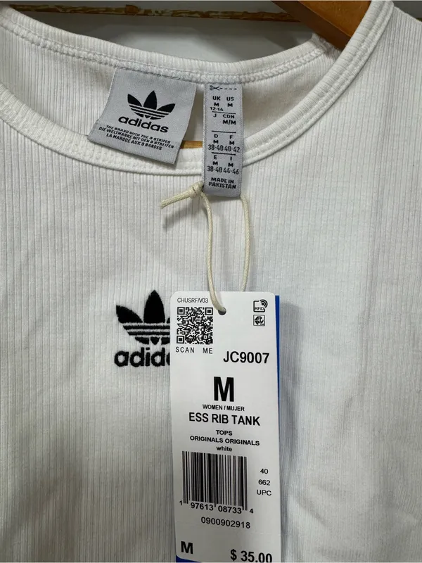 Adidas ESSENTIALS RIB TANK TOP Cropped White Medium New - Image 2
