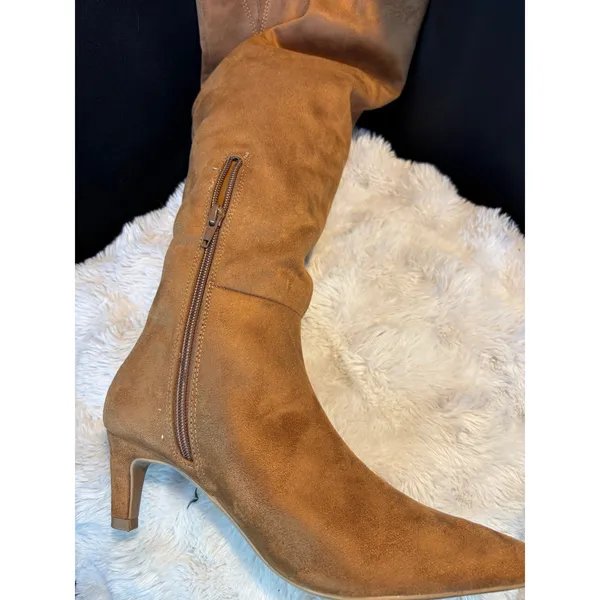 Target Tan Faux Suede Pointed Toe Kitten Heel Knee High Boots Size 9 Y2K costume - Image 10