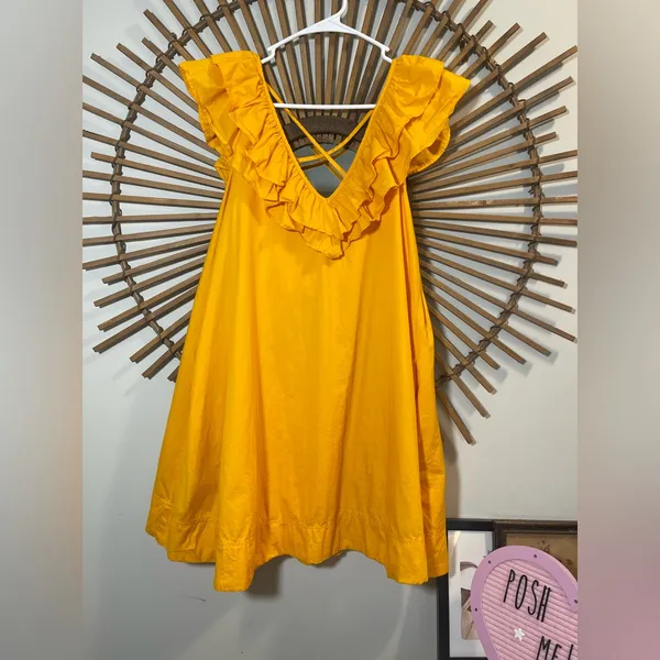 Maeve Ruffle Tunica Mini Dress V-Neck A-Line Spring Mango Vacay Resort 🌴💛 - Image 5