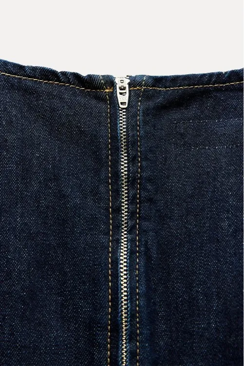 Zara Dark Blue Denim Z1975 Jean Midi Maxi Sleeveless Trendy Dress - Image 13