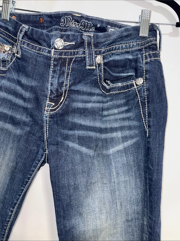 Miss Me Standard Skinny Jeans Dark Wash Embellished Pockets Size 28 ME8845SR - Image 11
