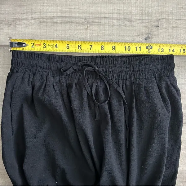 Baltic Born Black High Rise Wide Leg Pull On Drawstring Casual Trouser Pants M - Image 9