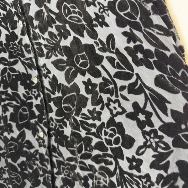 VTG 90s Women Silk Fairy Button Sheer Top Grunge Black‎ Burnout Velvet Floral - Image 2