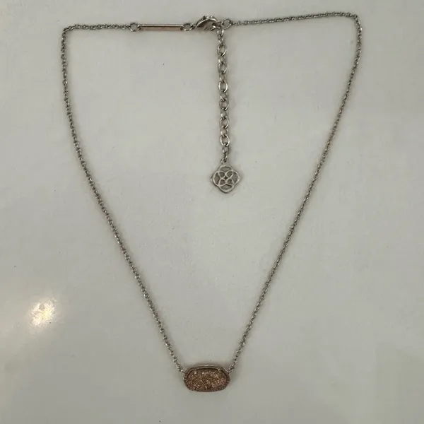 Kendra Scott Elisa Necklace Copper Rose Gold Drusy Pendant Gold Chain - Image 3